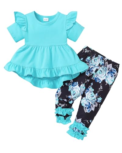 Image of Ichigobaby Baby Girl Clothes Infant Toddler Girl Outfit Long Sleeve Shirts Top Rufffle Pants Little Girls Clothes