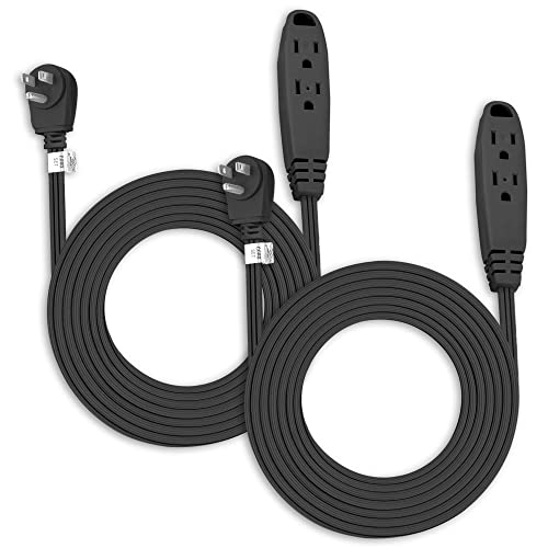 Aurum Cables 3 Outlet Extension Cord For Indoor, 3 Prong Extension Cord With 16Awg 125V 1625W, Ul Listed Triple Wire Grounded Multi Outlet Plug 12Ft Black 2 Pack #TOP5