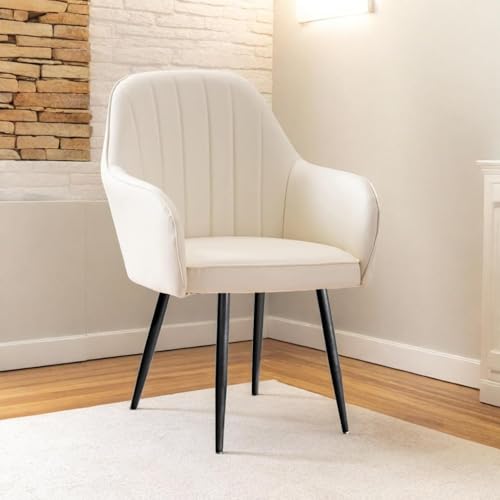 Image of Velvet Accent Chair | Luxury Upholstered Armchair with Sturdy Metal Legs | Modern Comfortable Chair for Living Room, Bedroom, Office, or Cafe (Black Legs, White)