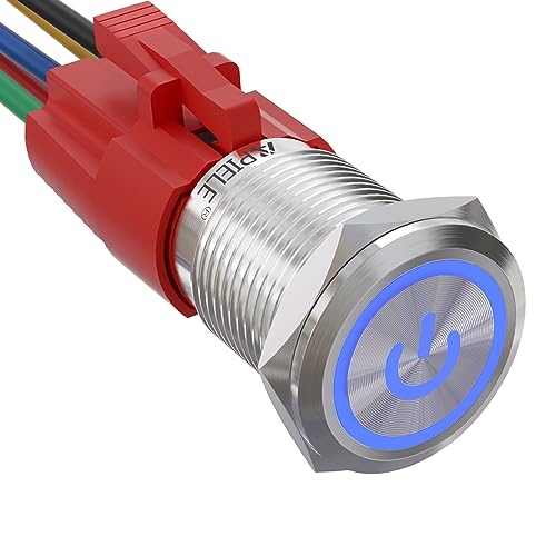 Apiele GQ16BF-11EZP 16Mm Latching Push Button Switch 0.63 Inch 12V Power Symbol Ring Led Car Metal cover