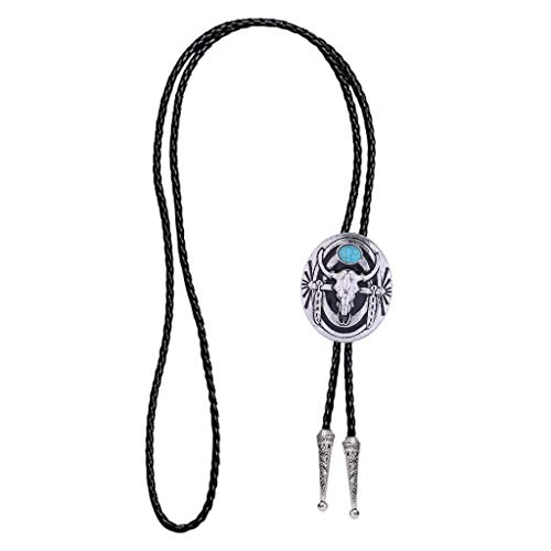 Image of GelConnie Bolo Tie for Men Women Western Cowboy Turquoise Leather Necktie | Natural Stone Bolo Tie Necklace for Women Rodeo Cowboy Leather Necktie Native American Western Cowgirl Ties Adjustable Cord