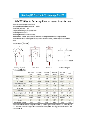 Transformador de corriente OPCT16AL 100A-1V con sensor de abrazadera CT split core 4