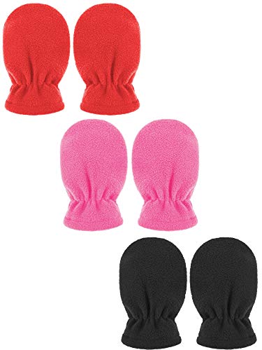 SATINIOR 3 Pairs Baby and Toddler Winter Mittens Kids Fleece Warm Mittens for Baby Boy Girl (Black, Red, Rose Red, 6-18 Months)