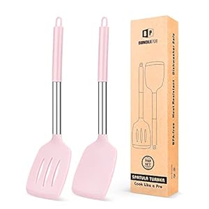 Pack of 2 Fixed Silicone Slotted Spatulas with Non-Stick Coating, High Heat Resistant, BPA Free Cooking Utensils, Ideal Cookware for Fish, Eggs, Pancakes