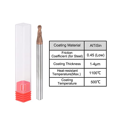 Image of uxcell Ball Nose End Mill 1.25mm Tip Radius Solid Carbide AlTiSin Coated CNC Router Bits 2 Flute Spiral Milling Cutter HRC55 with 4mm Shank 50mm (2-inch) Length