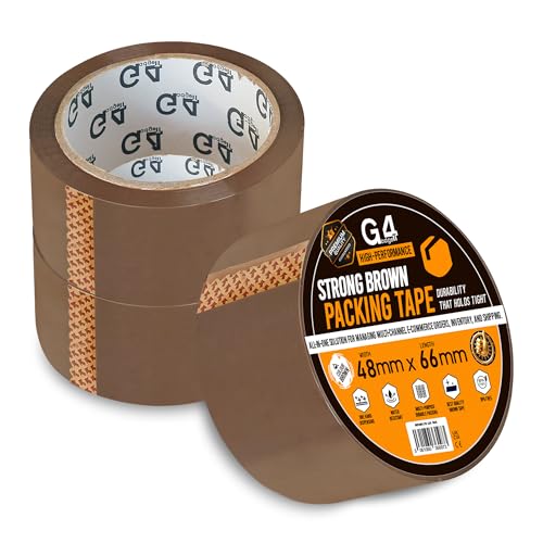 G4GADGET Pack of 3 Strong Brown Packing Tape 48mm x 66m Heavy Duty Parcel Tape for Moving Boxes Shipping and Packaging