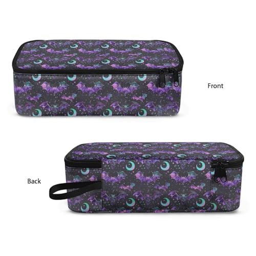 Image of Bat Star Moon Pencil Case for Kids Halloween Large Pencil Pouch for 3-16 Years Boys Girls Pencil Organizer for Children Personalized Pencil Bag with Mesh Pocket and Protable Handle