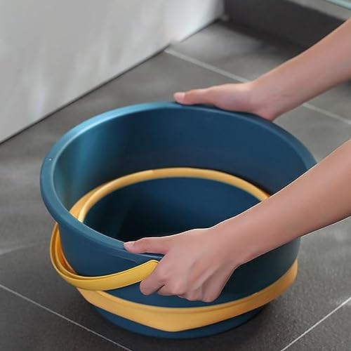 Image of Foldable Bucket for Bathroom Cleaning 10 Litre, Car Wahs, Foot Soak Hot /Cold Water, Small Yellow Blue