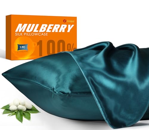 100% Mulberry Silk Pillowcase for Hair and Skin, 22 Momme Pure Natural Silk Pillow Case Both Sided with Zipper, Pillow Cover for Women Mom Men (Fog Blue, Standard 20''×26'')