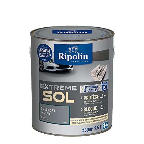 RIPOLIN - Peinture Sol Intérieur & Extérieur Extrême - Haute Résistance - Gris Loft RAL7046-2,5 Litres