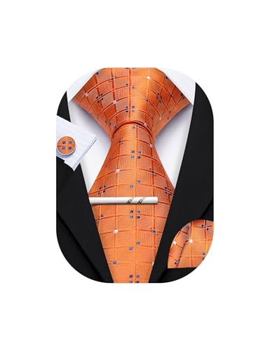 Image of YOHOWA Men Plaid /Striped Ties Set Silk Business Wedding Formal Fashion Necktie and Pocket Square Cufflinks Set