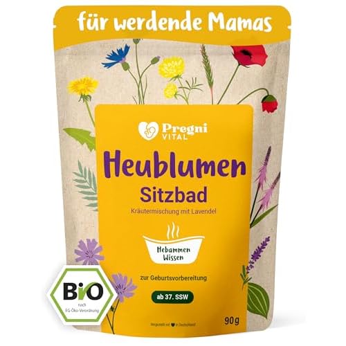 PregniVITAL – 100% BIO Heublumen Sitzbad Schwangerschaft 90g – Heublumendampfbad zur Geburtsvorbereitung ab 37. Schwangerschaftswoche