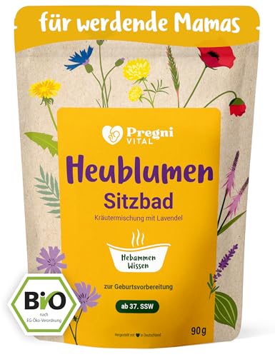 PregniVITAL – 100% BIO Heublumen Sitzbad Schwangerschaft 90g – Heublumendampfbad zur Geburtsvorbereitung ab 37. Schwangerschaftswoche