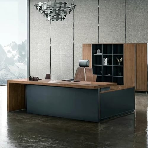 Image of Lakdi The Furniture Co Director & Executive L-Shape Table Luxury Modern Boss Office Desk Made in Particle Board with Side Unit Drawers and Openable Storage & Pedestal - Walnut - LDL-595