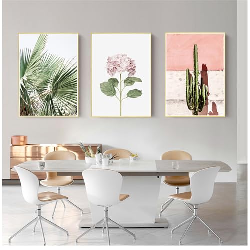 Affiches botaniques WBYZAC triptyque de cactus rose et plantes vertes style nordique 60x80cm