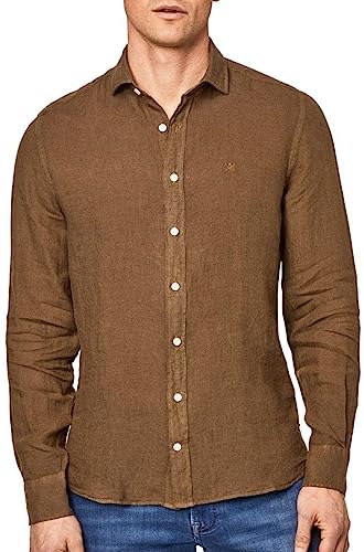 Hackett London Garment Dyed Linen K Camisa, Verde Oliva, XL para Hombre