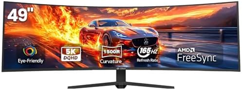 CRUA 49" DQHD 165Hz Ultrawide Curved Gaming Monitor, 1500R, FreeSync, Black