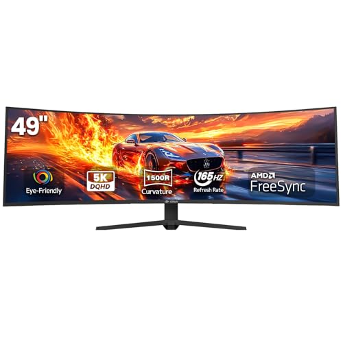 CRUA 49" DQHD 165Hz Ultrawide Curved Gaming Monitor, 1500R, FreeSync, Black