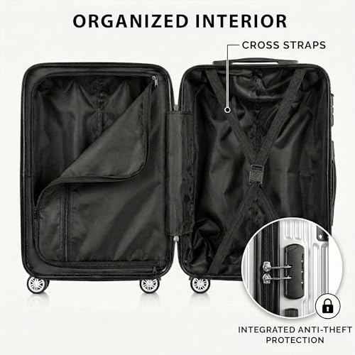 Posh Valigia Rigida Abs – Valigia Da Viaggio Bagaglio A Mano, Media, Grande, Trolley Leggero Con Ruote Gemellate Silenziose A 360°, Argento, MittelgroßE L, Classico - 5