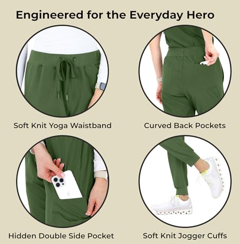 Image of READY SET SCRUBS - Scrub Pants for Women - 2 Pack - Cargo Jogger Pants Set with 8 Pockets - Yoga Waistband - Soft & Stretchy