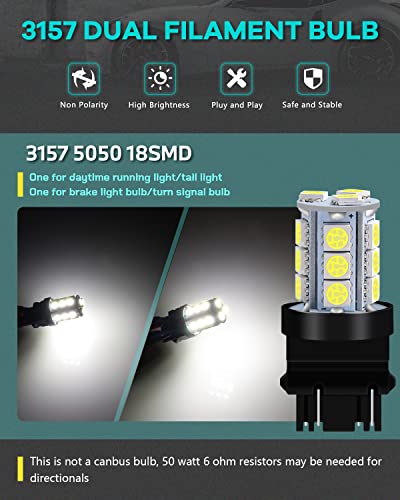 Alopee 10 Pack Non Polarity 3157 Led Bulb White 3057 Led Bulb Dc 12V 4114 Led Daytime Running Light 4157 Bulb For 3147 3156 3158 3257 3457A Brake Light Bulb Tail Light Bulb Led Turn Signal Bulb #TOP4