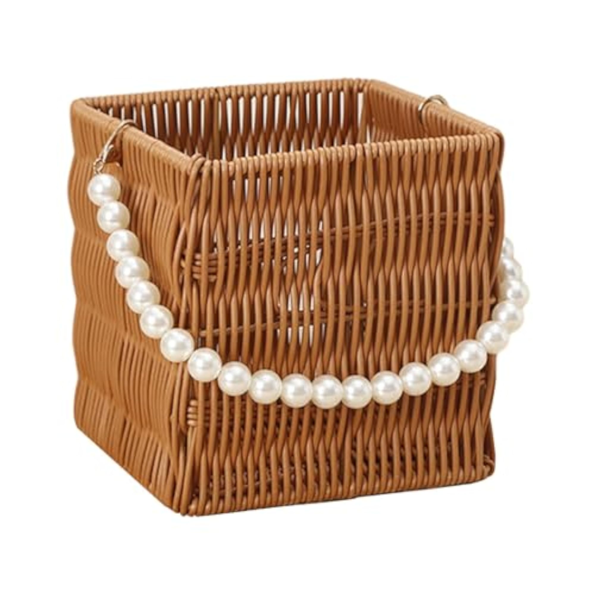 Imitation Rattan Flower Basket with Pearl Handle