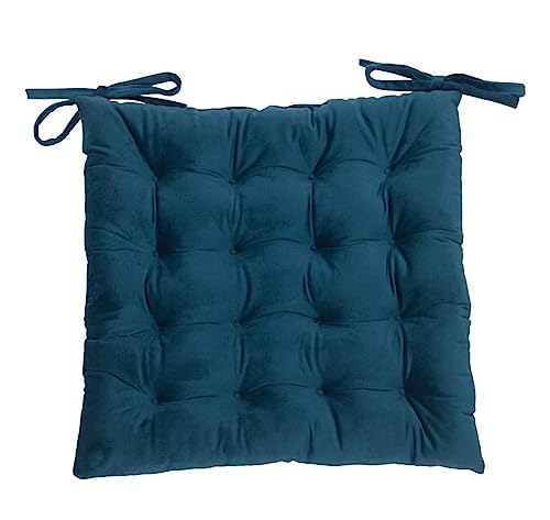Best Linen Seat Pad Velvet Cushion Cover for Dinning Garden Kitchen Chairs with Tie Seat Pad 16 Stitch Comfortable Chair Pads with Polyester Filling 40x40 Cm (Pack Of 2, Teal)