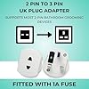 2 Pack UK Electric Toothbrush & Shaver Plug Adapter, 2-Pin to 3-Pin Bathroom Plug Converter, Toothbrush Charger & Razor Adapter with 1A Fuse & Safety Shutters, For Oral-B, Braun, Philips & More