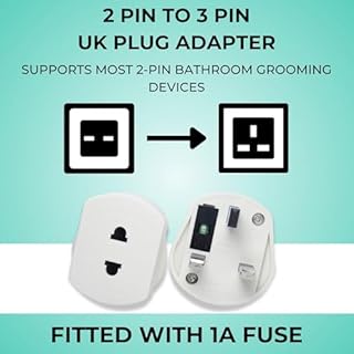 2 Pack UK Electric Toothbrush & Shaver Plug Adapter, 2-Pin to 3-Pin Bathroom Plug Converter, Toothbrush Charger & Razor Adapter with 1A Fuse & Safety Shutters, For Oral-B, Braun, Philips & More