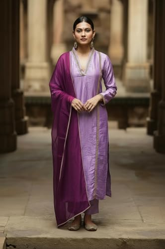 Kurta brodé en viscose violet avec finitions artisanales - 6
