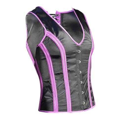 Cambkatl Men's Vintage Satin Colorblock Corset Vest Lace Up Back Shaping Tops Formal Slim Fit Wedding Waistcoat3