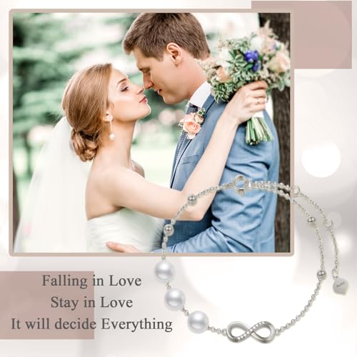 14kt Real Gold Infinty Bracelets for Women, Yellow Gold Freshwater Cultured Pearl Infinity Bracelet Jewelry Anniversary Birthday Gift for Her, Mom Wife Girlfriend 6"- 8" Gold Adjustable Chain2