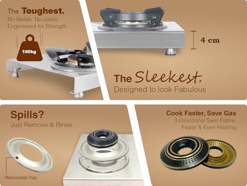 Image of Jyoti Enduro Gas Stove 3 Burner Stainless Steel | Direct Flame Brass Burners | 2 mm Stainless Steel One-piece Body | Flame Guard Pan Supports | Spacious Design| ISI Mark