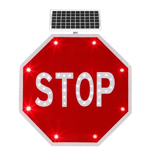 24'' Stop Sign, Street Traffic Warning Sign with Solar Powered - Solar Powered LED Blinking Reflective Street Flashing Traffic Warning Sign(60CM/24IN)