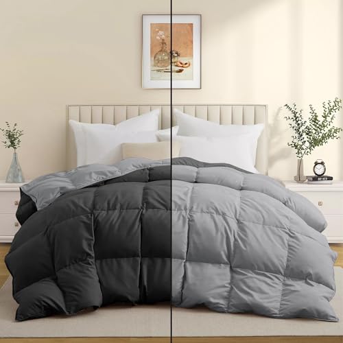 Image of Super Comfort Reversible 500 GSM Comforter Double Bed Size (90 inchX100 inch) - Heavy Winter Comforter 500 GSM Microfiber Fill - Duvet /Blanket Double Bed - Dark Grey /Silver Grey Color