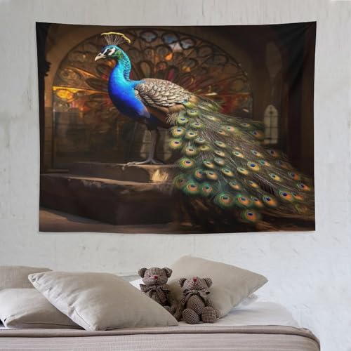 Tenture murale suspendue esthétique paon tapisserie tissu imprimé doux