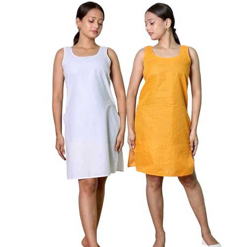 Image of KASANI Women's Camisole Cotton Long Knee-Length Sameej /Slip /Inner, Sleeveless, Pack of 2