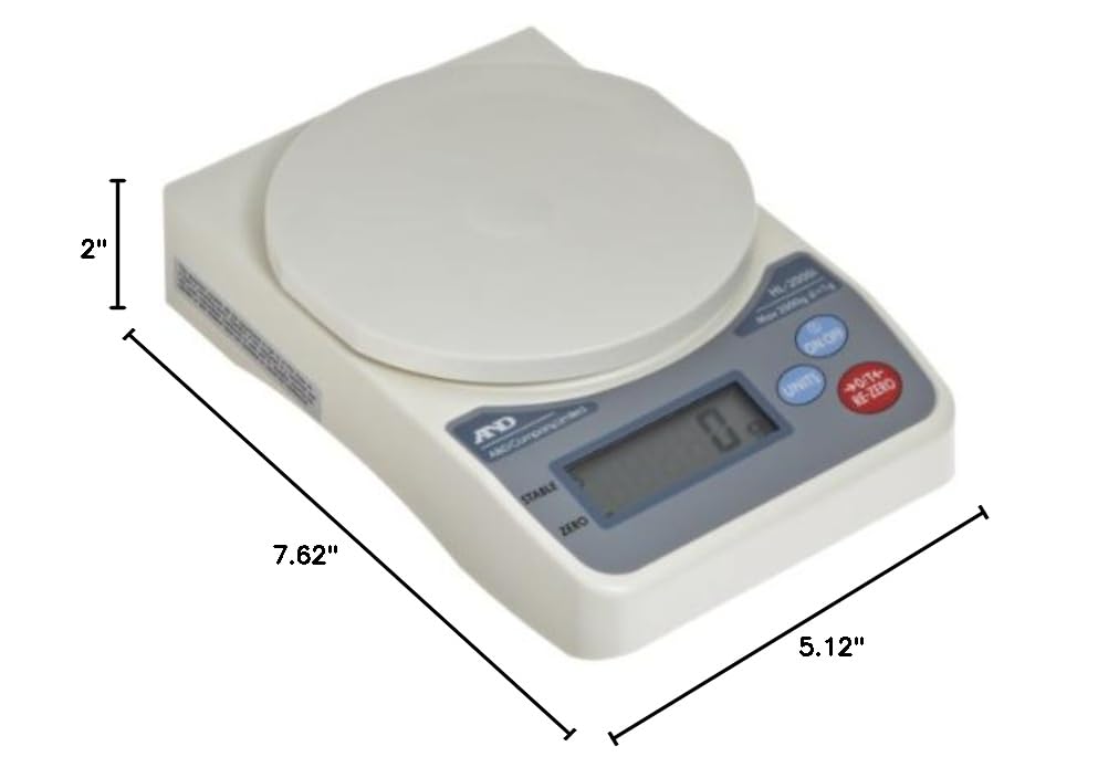 A&D Engineering HL2000i HL-i Ninja Series Scale Electronic Toploading Balance with LCD Display, 130mm Pan, 2000g Capacity, 1g Readability