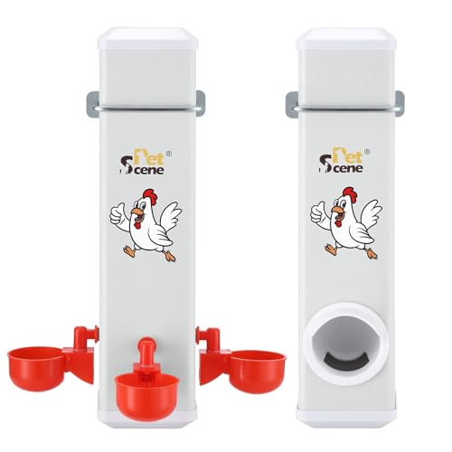 Pet Scene Chicken Feeder Set 4L Water Dispenser Automatic Waterer Poultry Food Drinker Auto Gravity Fed Hen Chook Chick Duck Feeding Drinking Cups Coop Run