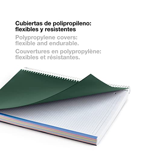 Image of Miquelrius - The Original Notebook Notebook, 8 Coloured Stripes, Opaque Polypropylene Cover, A5 Size (148 x 210 mm), 2 Drills, 200 Sheets of 70 g /m, Horizontal Ruled 7 mm, Khaki Colour