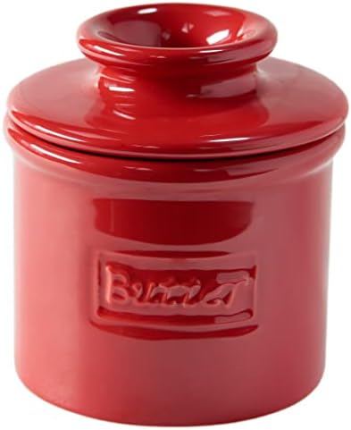 Butter Bell - The Original Butter Bell crock by L Tremain, a Countertop French Ceramic Butter Dish Keeper for Spreadable Butter, Café Retro Collection, Maraschino Red, Glossy Finish
