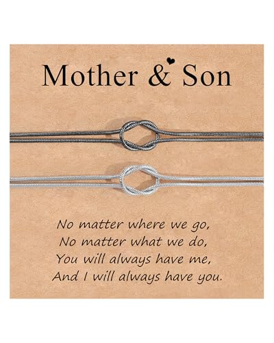 Image of YELUWA 2 Pcs Mother Daughter /Son Bracelets, Mothers Day Gifts, Back to School Gift, First Day of School Gifts, Lovely Charm Bracelets Set Mommy and Me Jewelry with Gift Box Wish Card