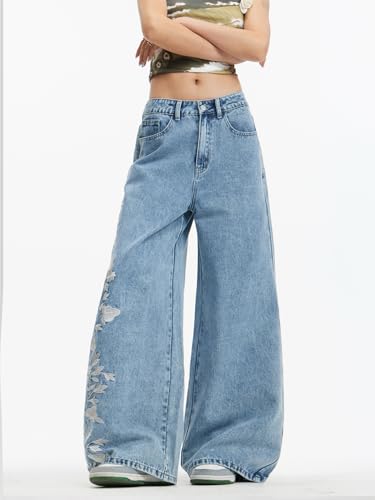 Image of Women's Wide Leg Baggy Jeans Trendy 2026 Denim Pants Vintage Hip Hop Loose Fit Long Trousers Streetwear