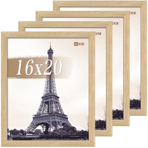 VCK 16x20 Picture Frame Set of 4 - Oak, Gallery-Quality Wood Poster Frames, 1.1-Inch Wide Border, Polished Plexiglass, Vertical or Horizontal Wall Display for Photo/Art/Prints, Natural Oak