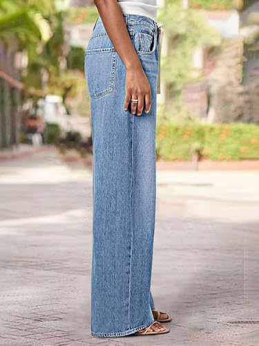 Flamingals Women’s High Rise Wash Drawstring Roll Hem Straight Leg Jeans Chic Trendy Denim Pants2