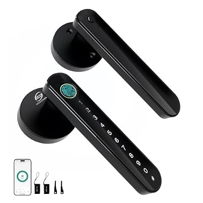 CHEN LCLILICHEN Smart Electronic Fingerprint Door Lock, Keyless Entry with Handle, Codes, APP, IC Cards, Fingerprints, Keys, for Home Bedroom Apartment (Black)