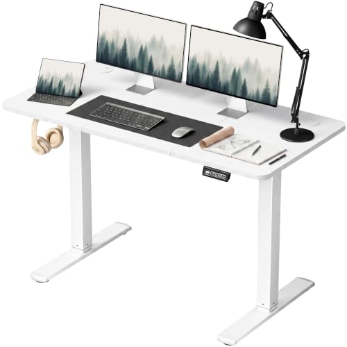 Image of Furmax Electric Height Adjustable Standing Desk Large 48 x 24 Inches Sit Stand up Desk Home Office Computer Desk Memory Preset with T-Shaped Metal Bracket, White