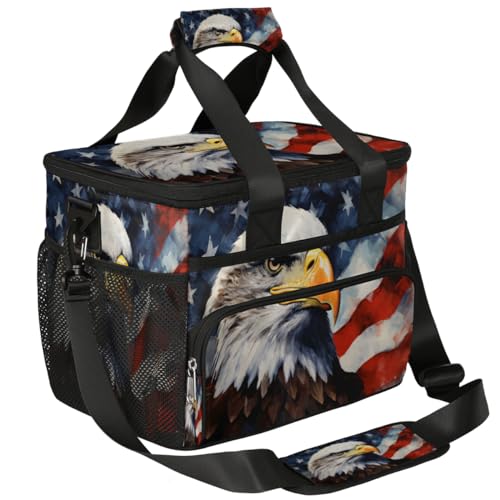 American Flag Insulated Picnic Backpack Lunch Box for Women Men Picnic Basket Tote Lunch Bag Picnic Bag Portable Lunch Bags for Picnic, Beach, Work, Trip,Office, Camp Animal Eagles