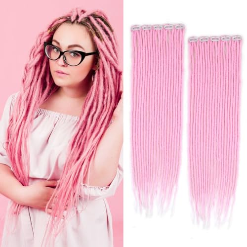 24 Inch Clip in Dreadlock Hair Extensions 10 Clips (Pink)