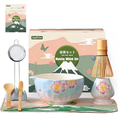 Clay&Fire Matcha Whisk Set，9 Pcs Ceramic Matcha Set, 15 OZ